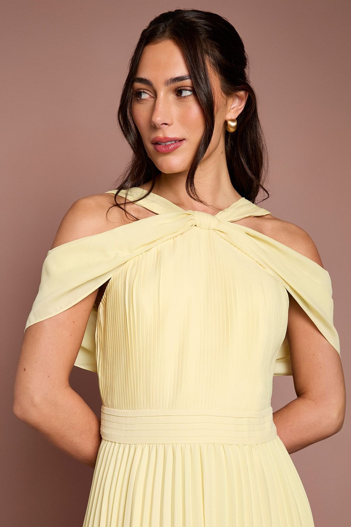 Coast Coast Women's Pleat Cold Shoulder Bridesmaid Dress in Lemon - 4