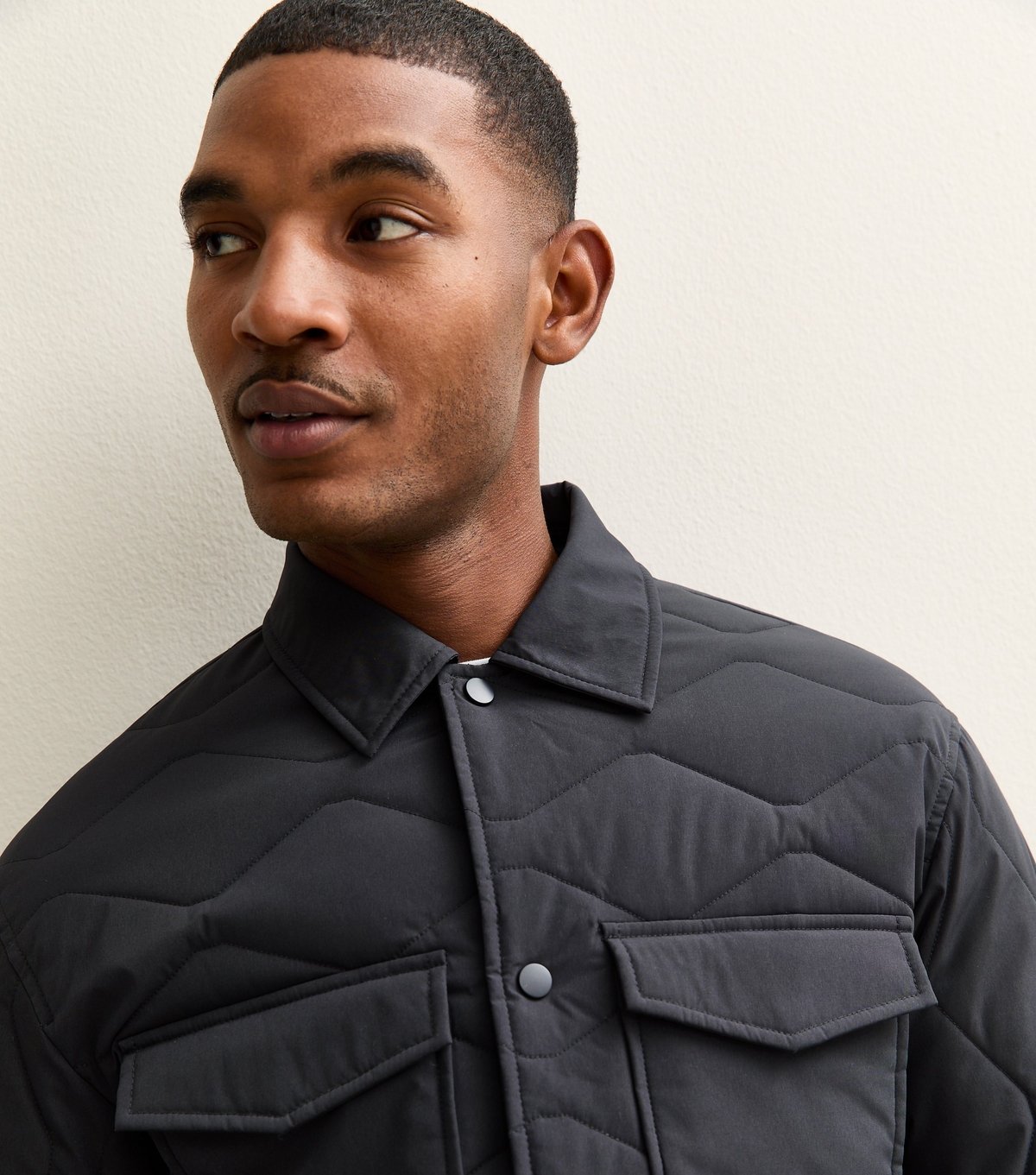 New Look Men's Dark Grey Patch Pocket Collared Quilted Jacket New Look - 2