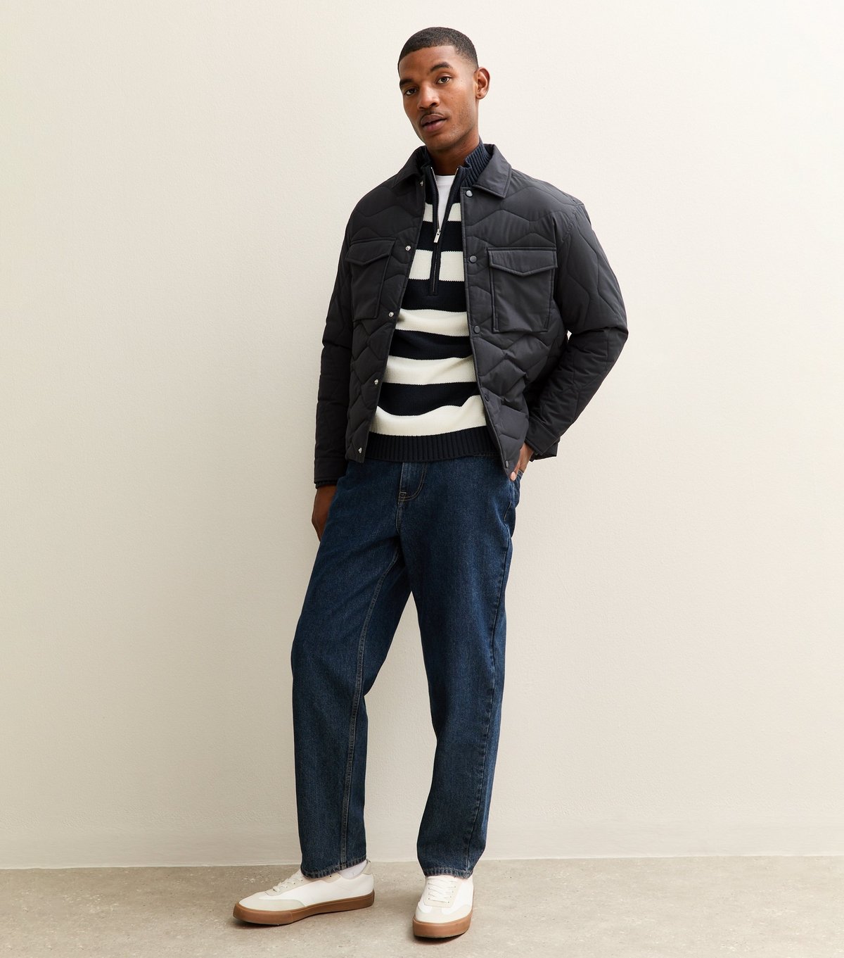 New Look Men's Dark Grey Patch Pocket Collared Quilted Jacket New Look - 3