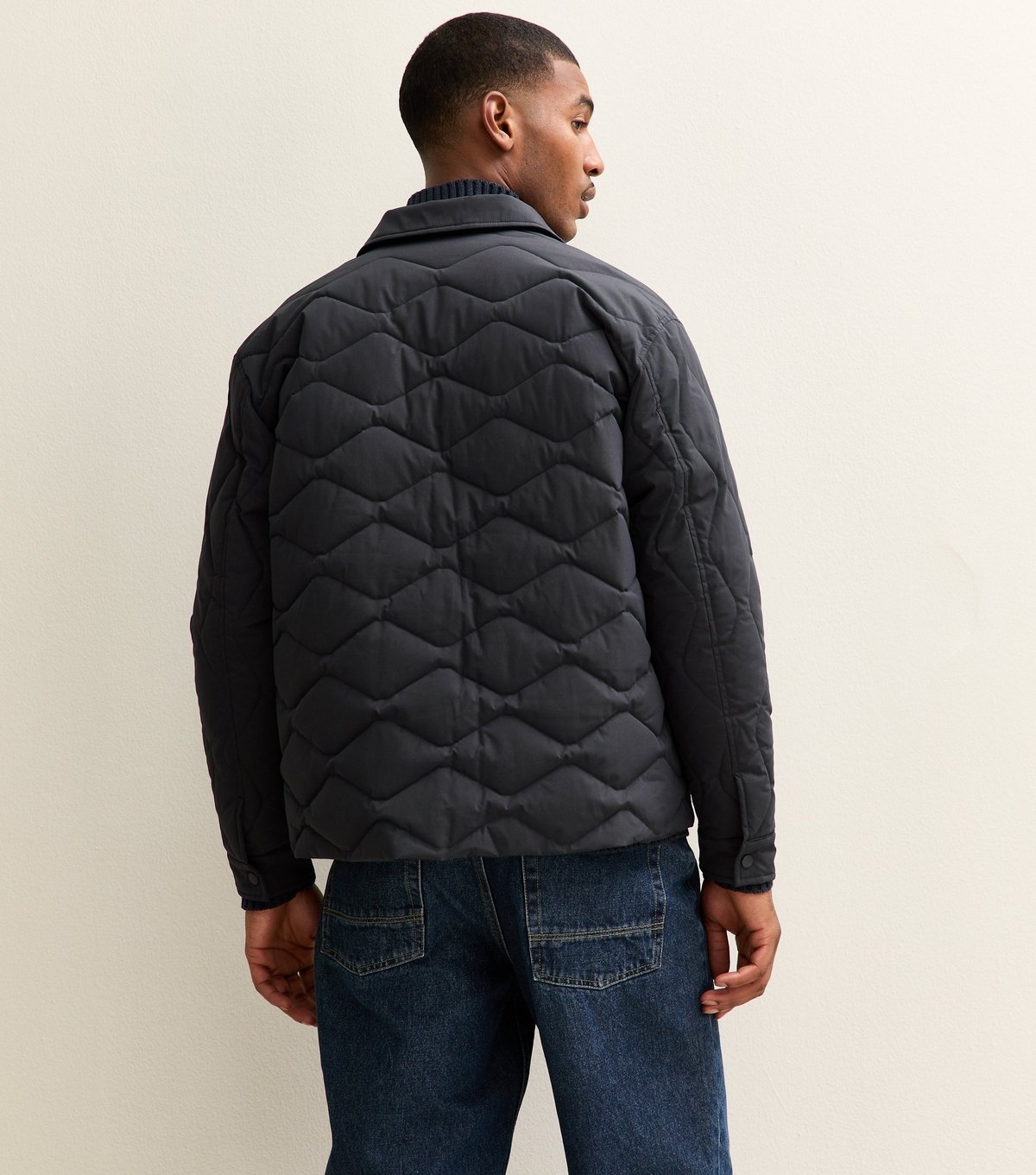 New Look Men's Dark Grey Patch Pocket Collared Quilted Jacket New Look - 4