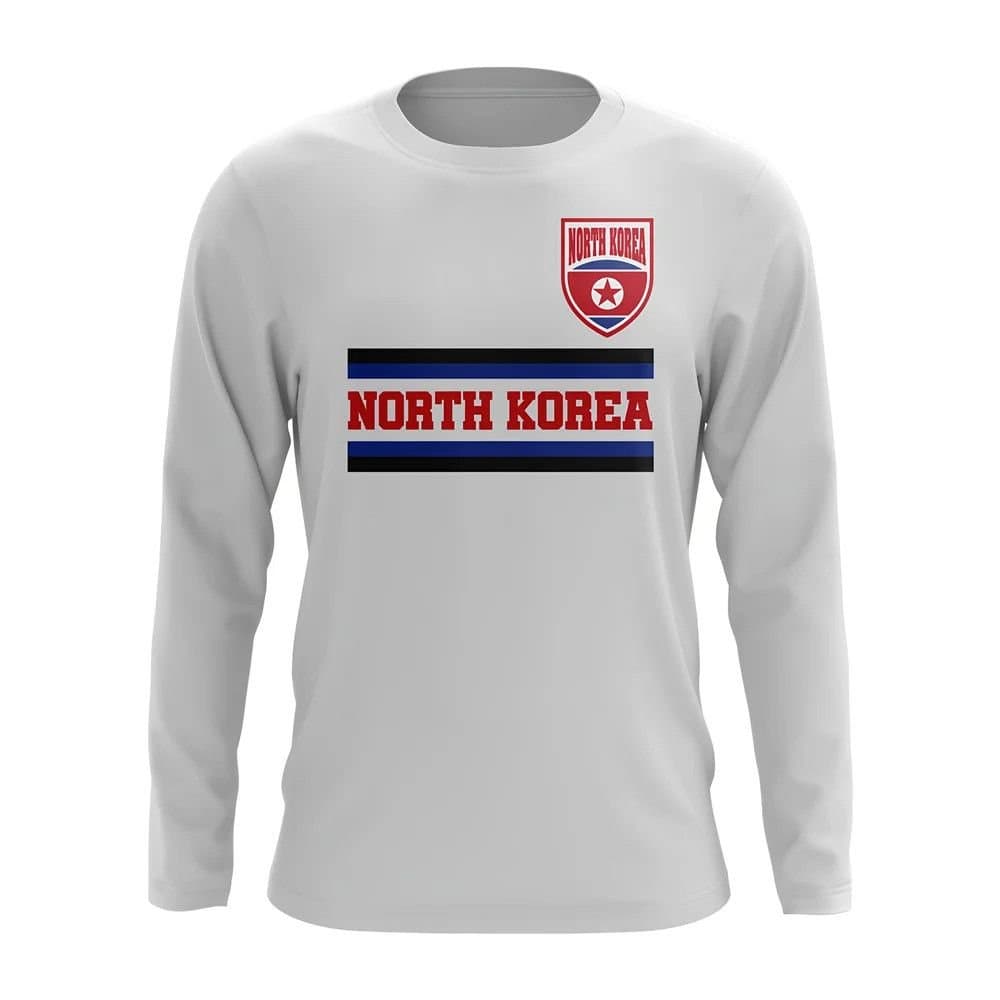 North Korea North Korea Men's Mens Core Football Country Long Sleeve T-Shirt in White