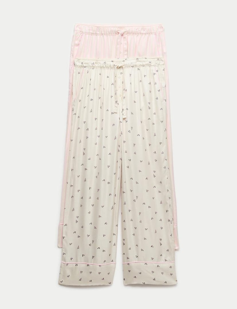 Marks & Spencer M&S 2 Pack Twill Wide Leg Pyjama Bottoms Pink Mix - 1