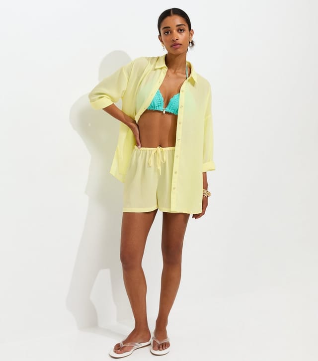 New Look Women's Light Yellow Crinkled Beach Shirt New Look - 3