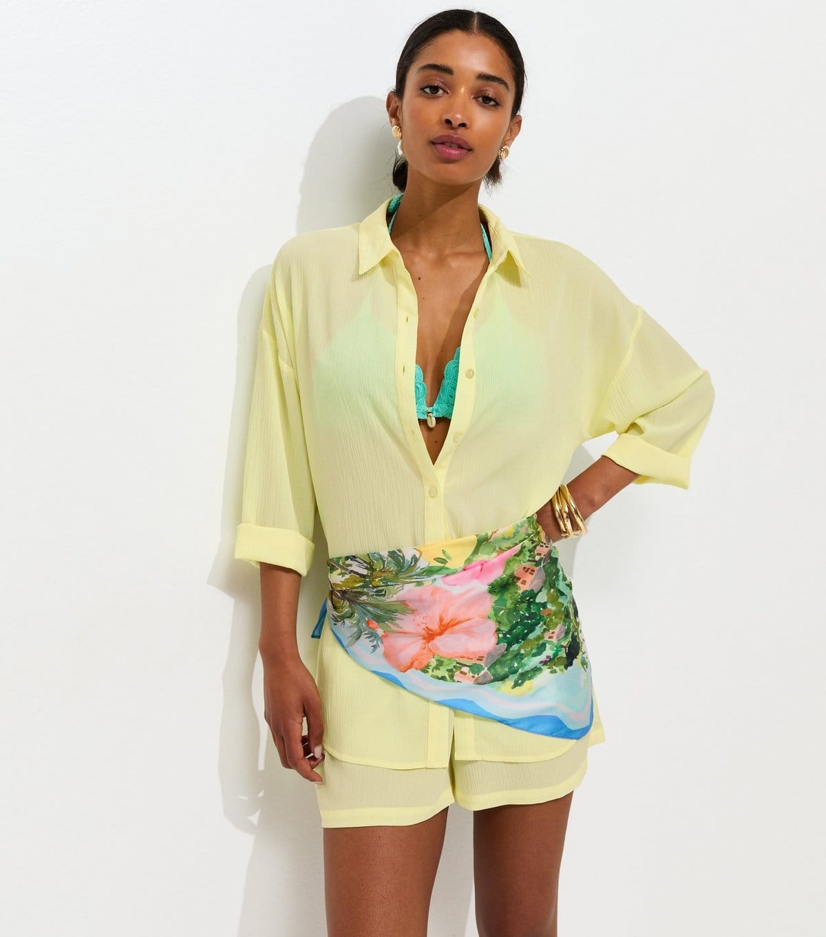 New Look Women's Light Yellow Crinkled Beach Shirt New Look - 4