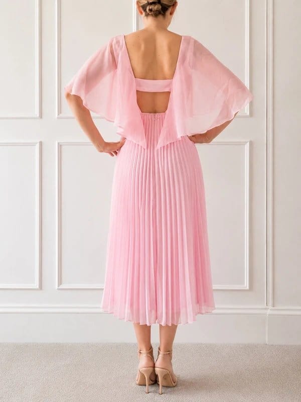 ASOS ASOS Pink Pleated Midi Dress / Cape Sleeve / Open Back / Wedding Guest / Size UK 10 / BNWT - 1