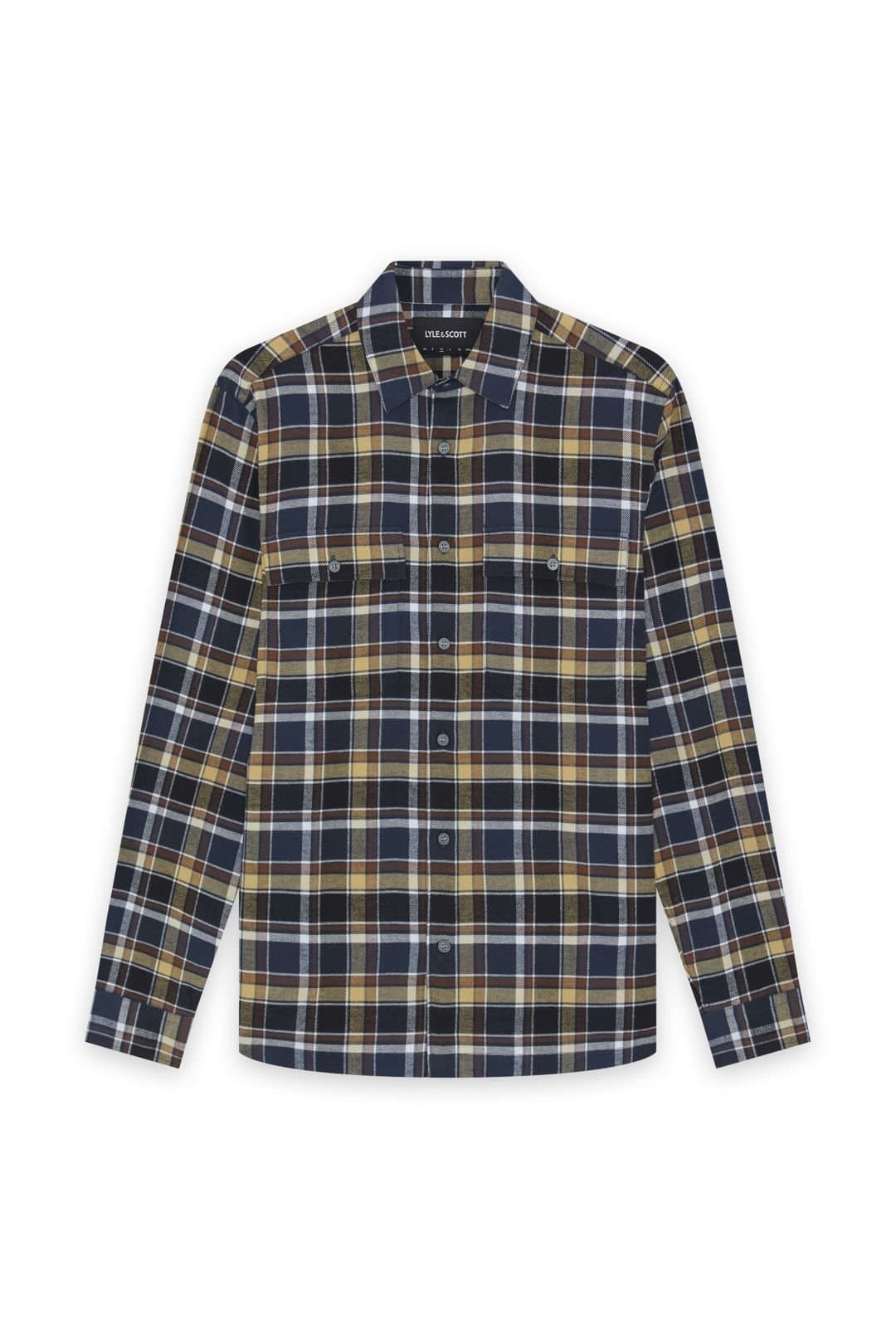 Lyle & Scott Lyle & Scott Men's Brushed Cotton Check Shirt Blue Night/ Green Tan