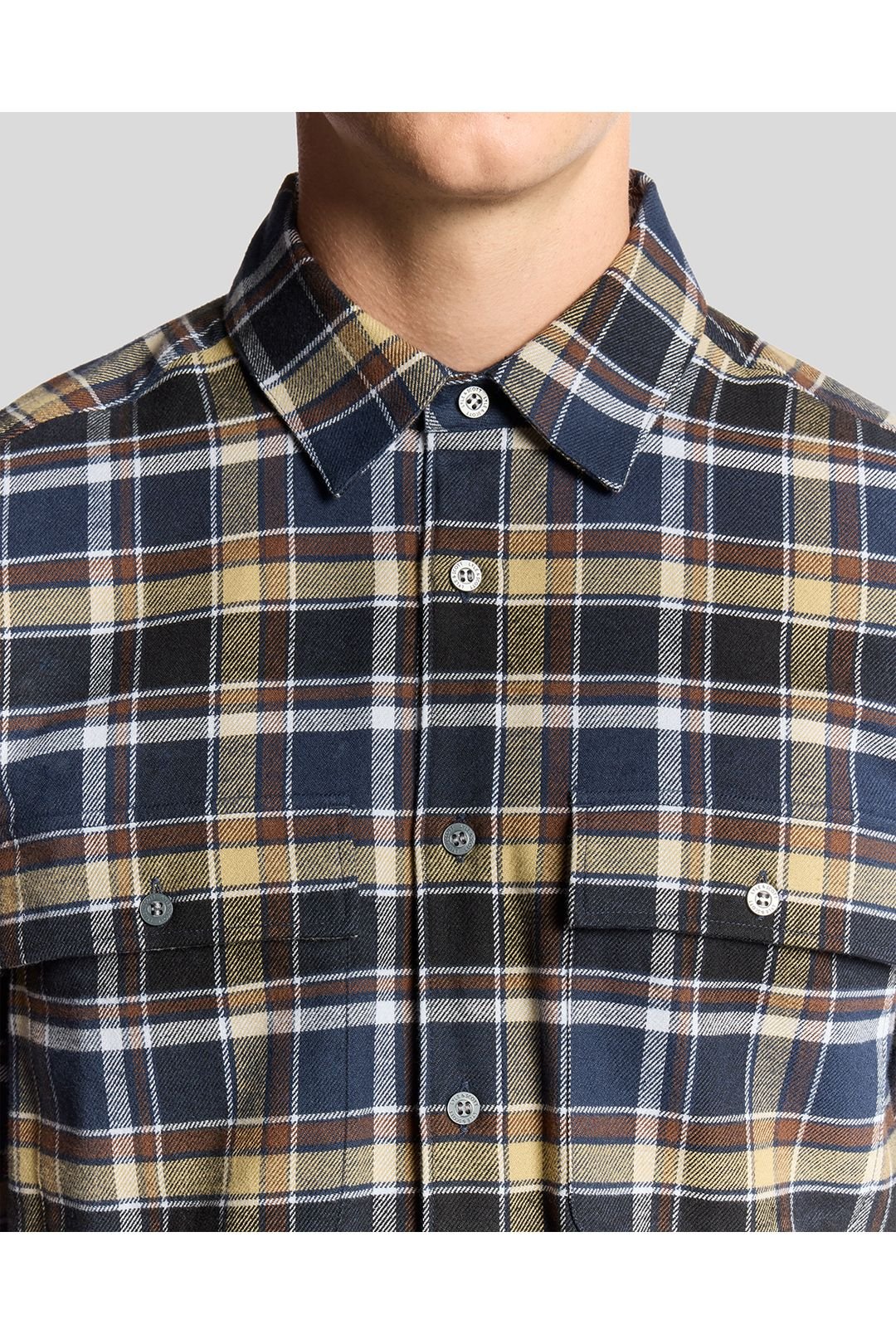 Lyle & Scott Lyle & Scott Men's Brushed Cotton Check Shirt Blue Night/ Green Tan - 4