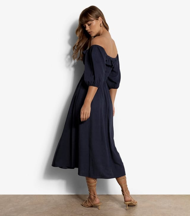 Apricot Women's Navy With Linen Bardot Midi Dress Apricot New Look - 3