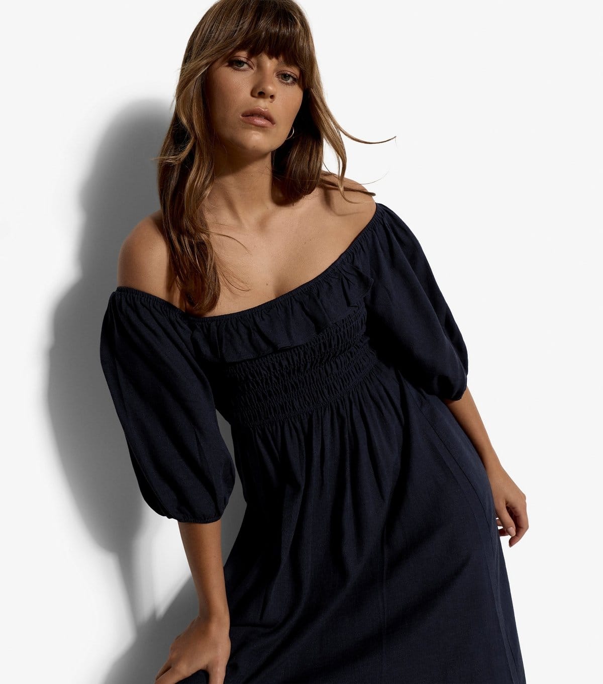 Apricot Women's Navy With Linen Bardot Midi Dress Apricot New Look - 4