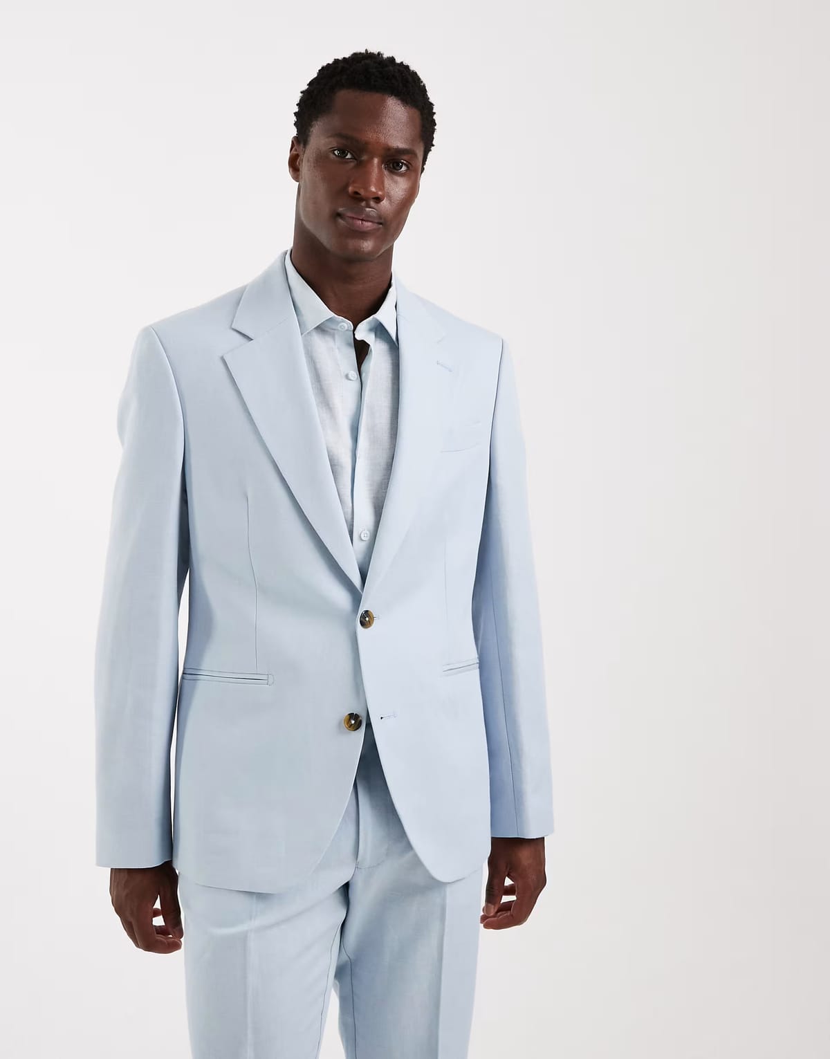 ASOS ASOS DESIGN slim suit jacket in linen rich light blue twill - 1