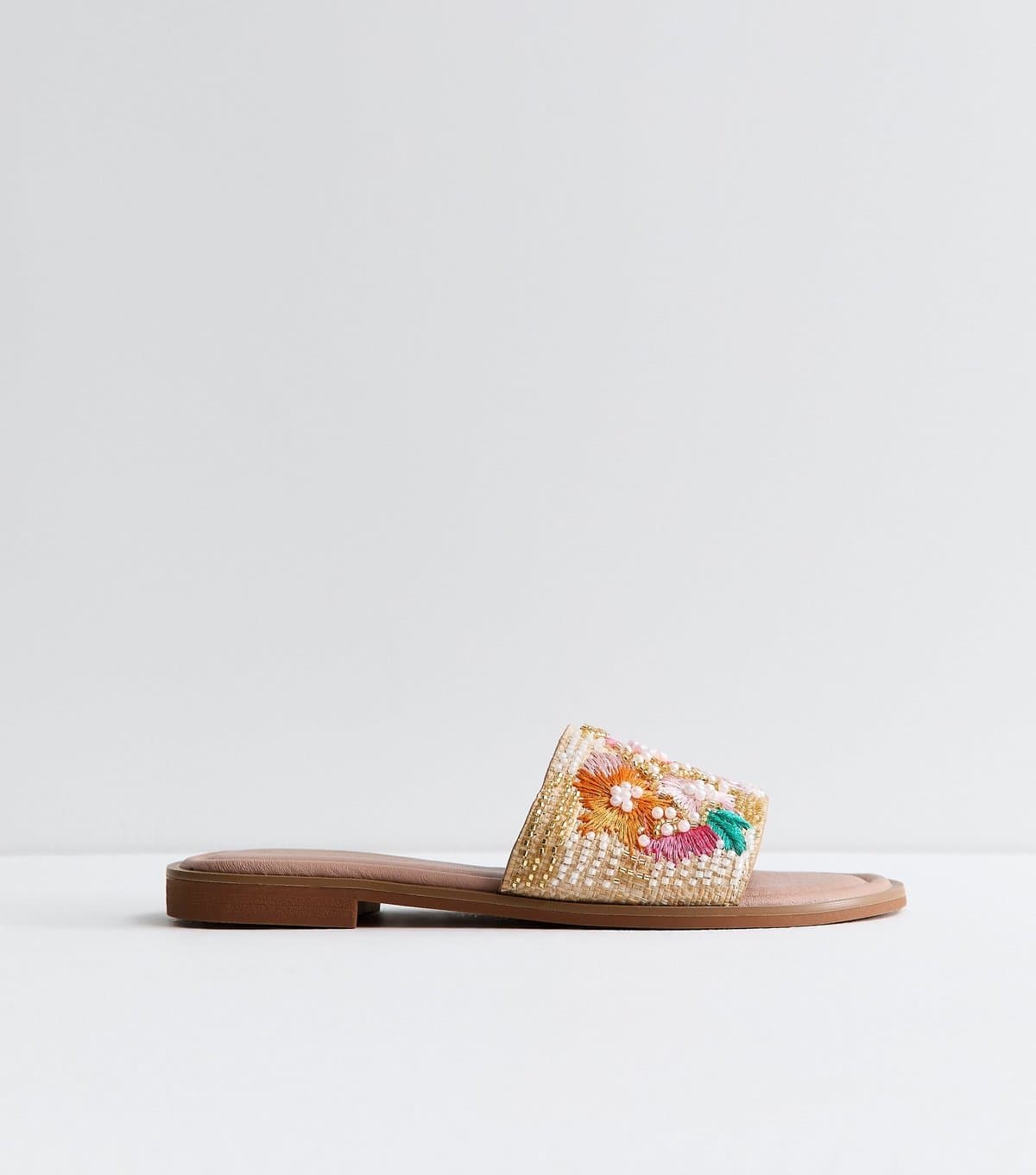New Look Women's Multicolour Faux Leather Floral Embellished Strap Sandals Vegan New Look
