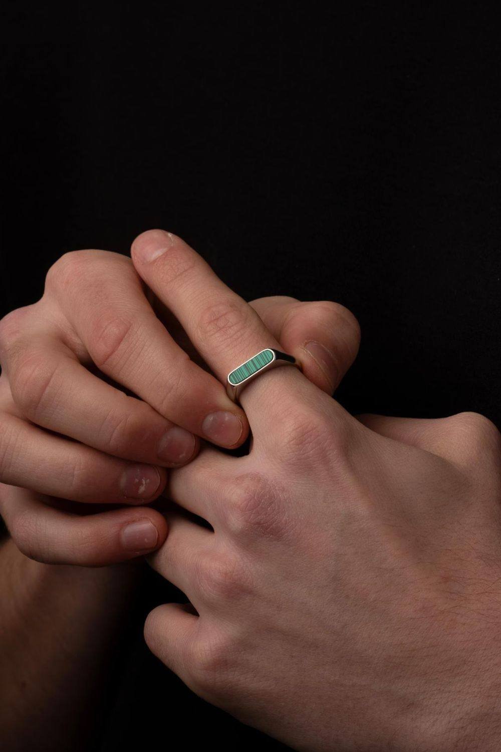 Outrage London Outrage London Men's Silver Personalised Malachite Signet Ring - 4