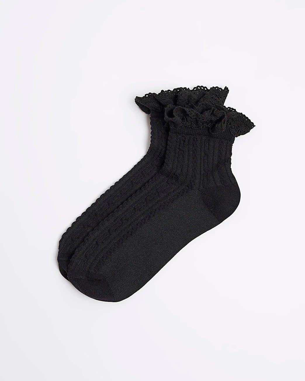 River Island River Island Womens Black Lace Frill Socks