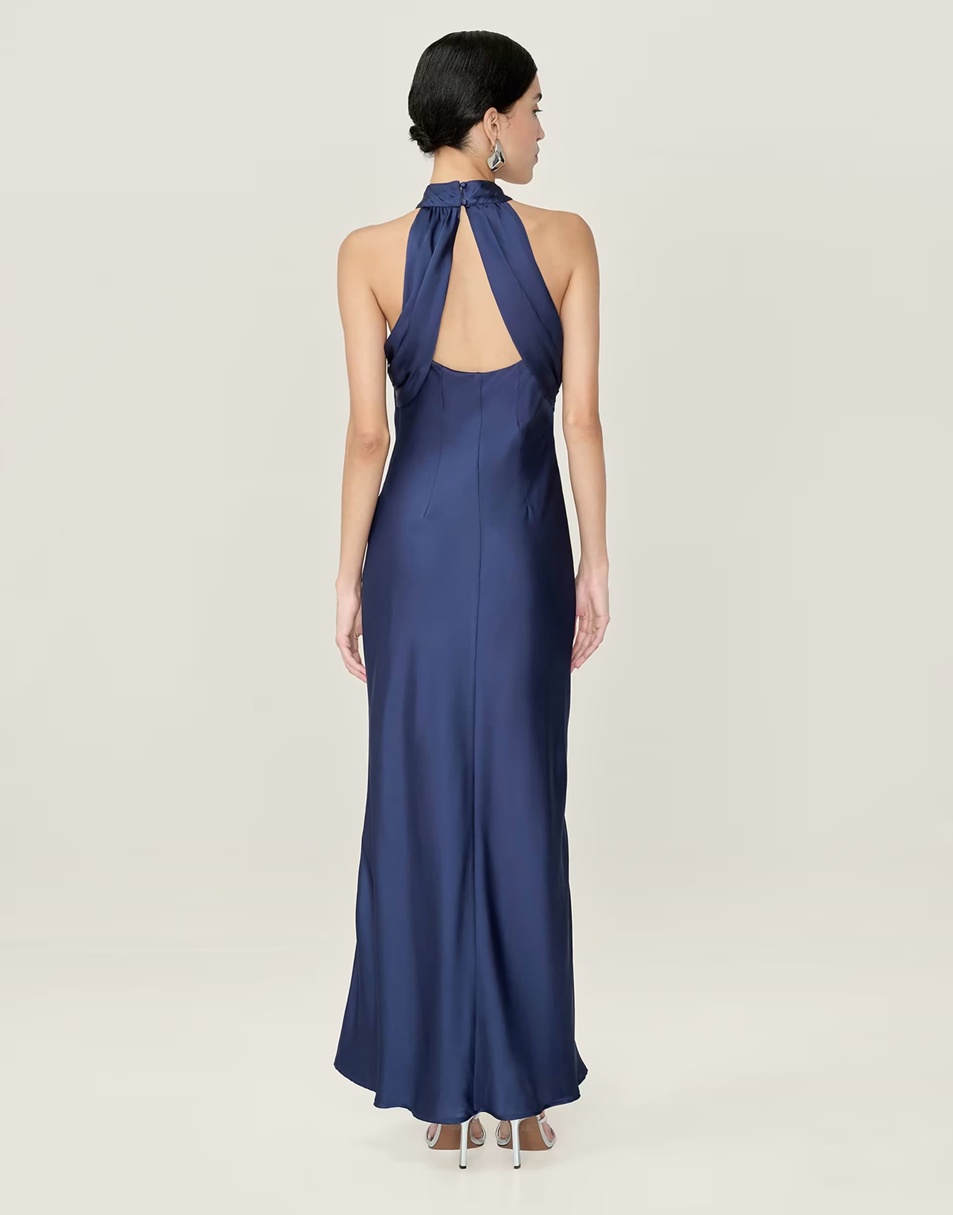 ASOS Omnes Dresses seychelles halter neck satin maxi dress in navy 