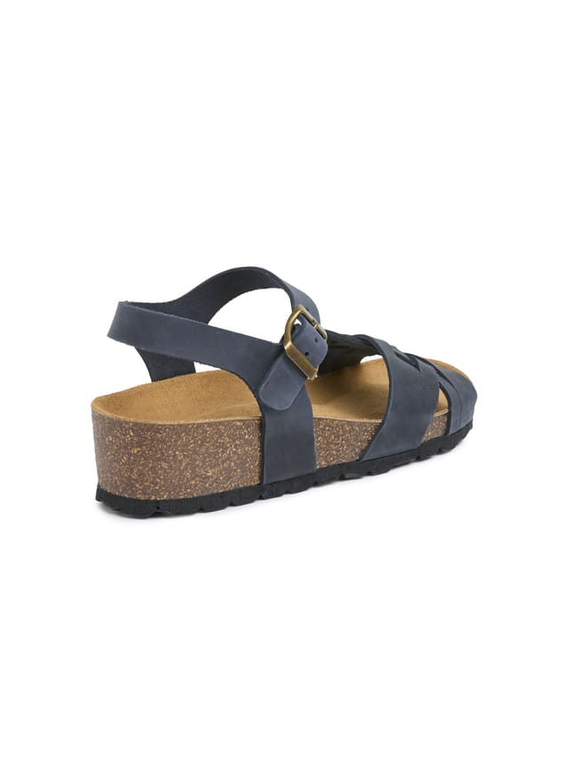 Celtic & Co Celtic & Co Women's Woven Detail Low Wedge Leather Sandal in Mid Navy - 2