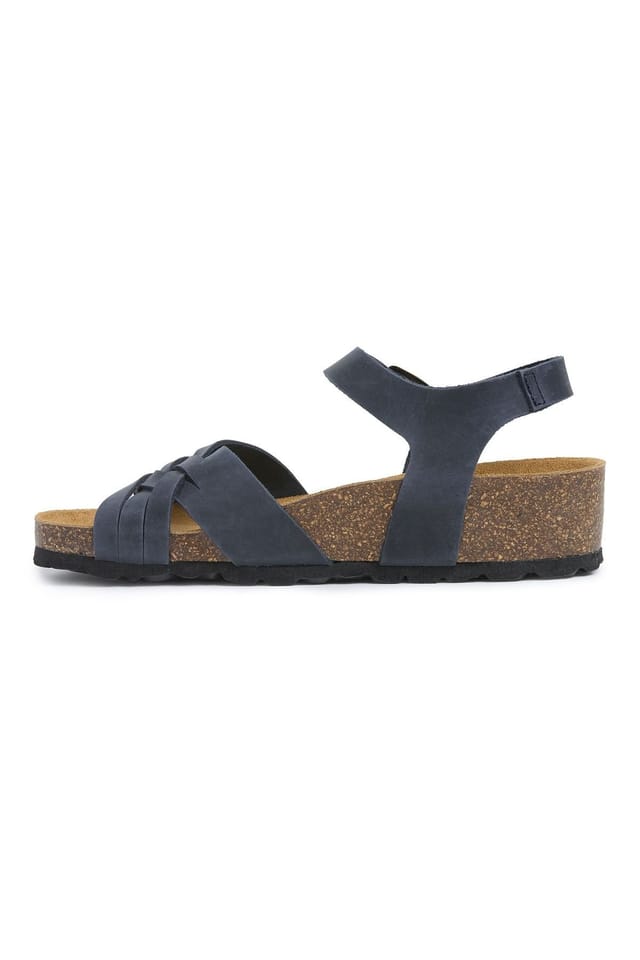 Celtic & Co Celtic & Co Women's Woven Detail Low Wedge Leather Sandal in Mid Navy - 3