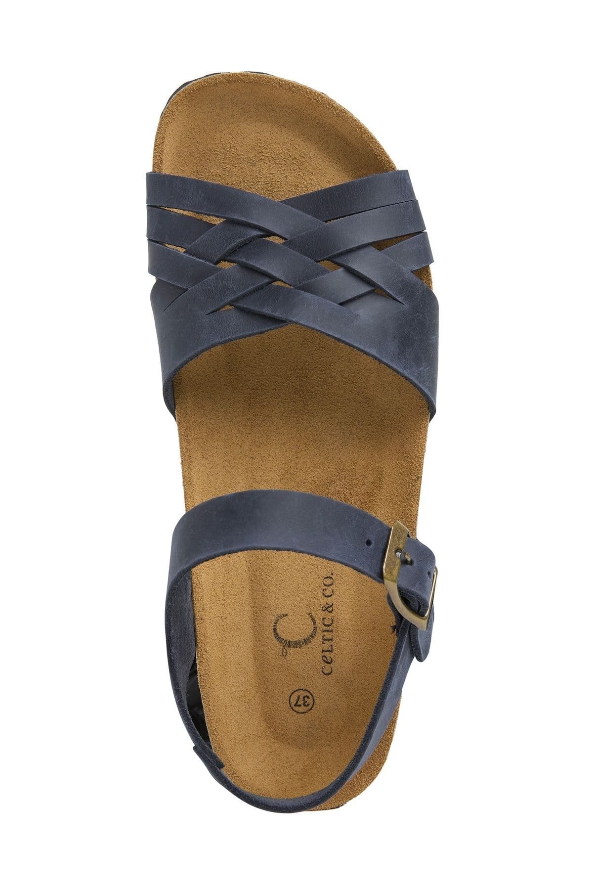 Celtic & Co Celtic & Co Women's Woven Detail Low Wedge Leather Sandal in Mid Navy - 4