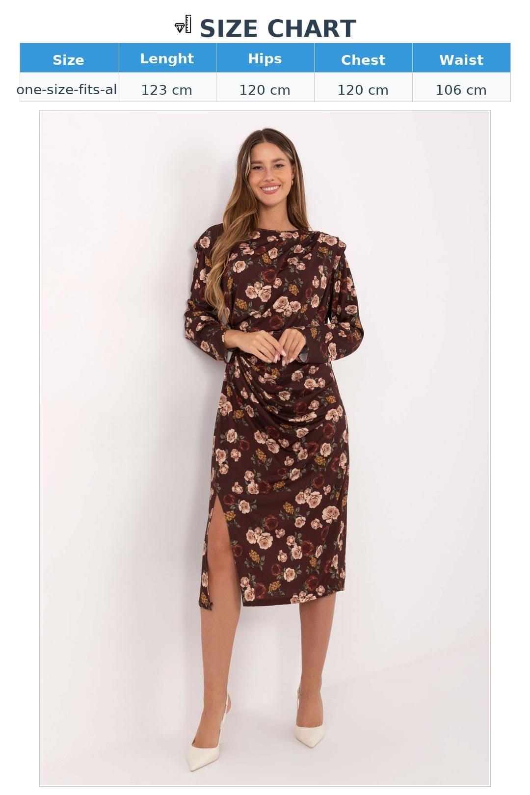 Love Lace Love Lace Women's Floral Pleated Midi Dress with Shoulder Pads in Brown - 4