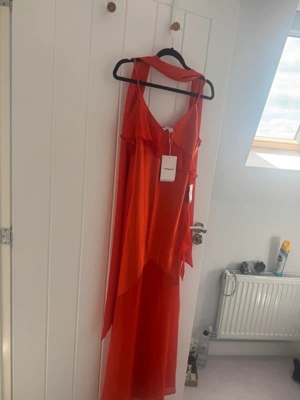 Topshop Orange Silk Ruffle Detail Maxi Dress
