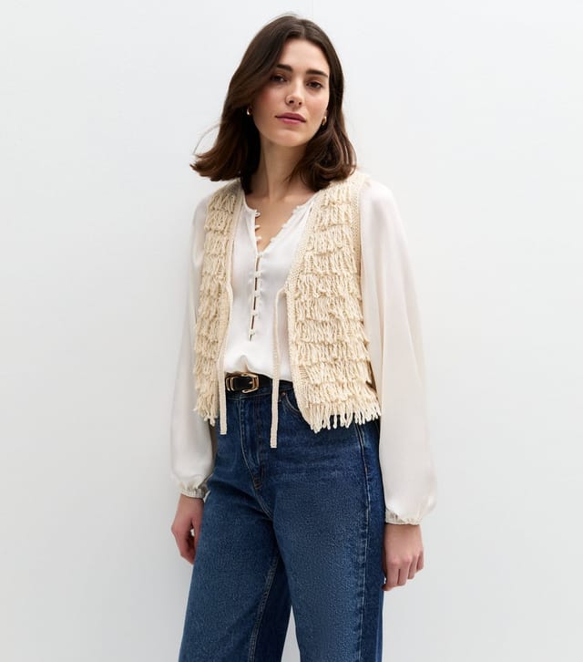 New Look Women's Cream Loopy Fringe Waistcoat New Look - 2