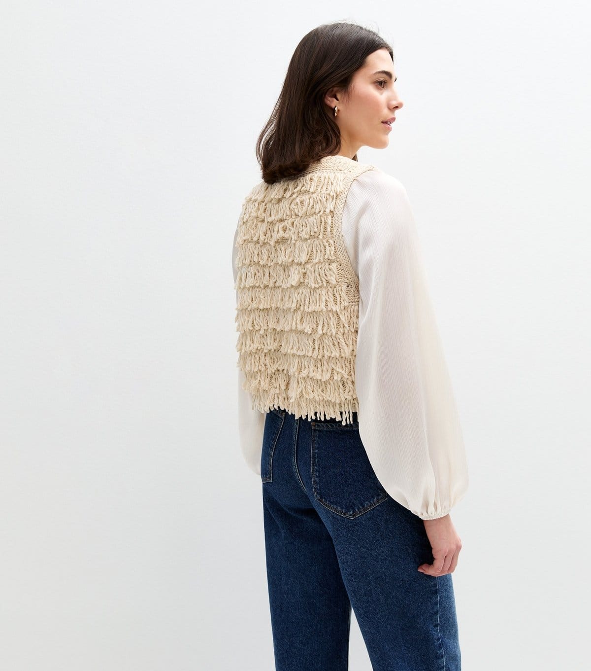 New Look Women's Cream Loopy Fringe Waistcoat New Look - 4