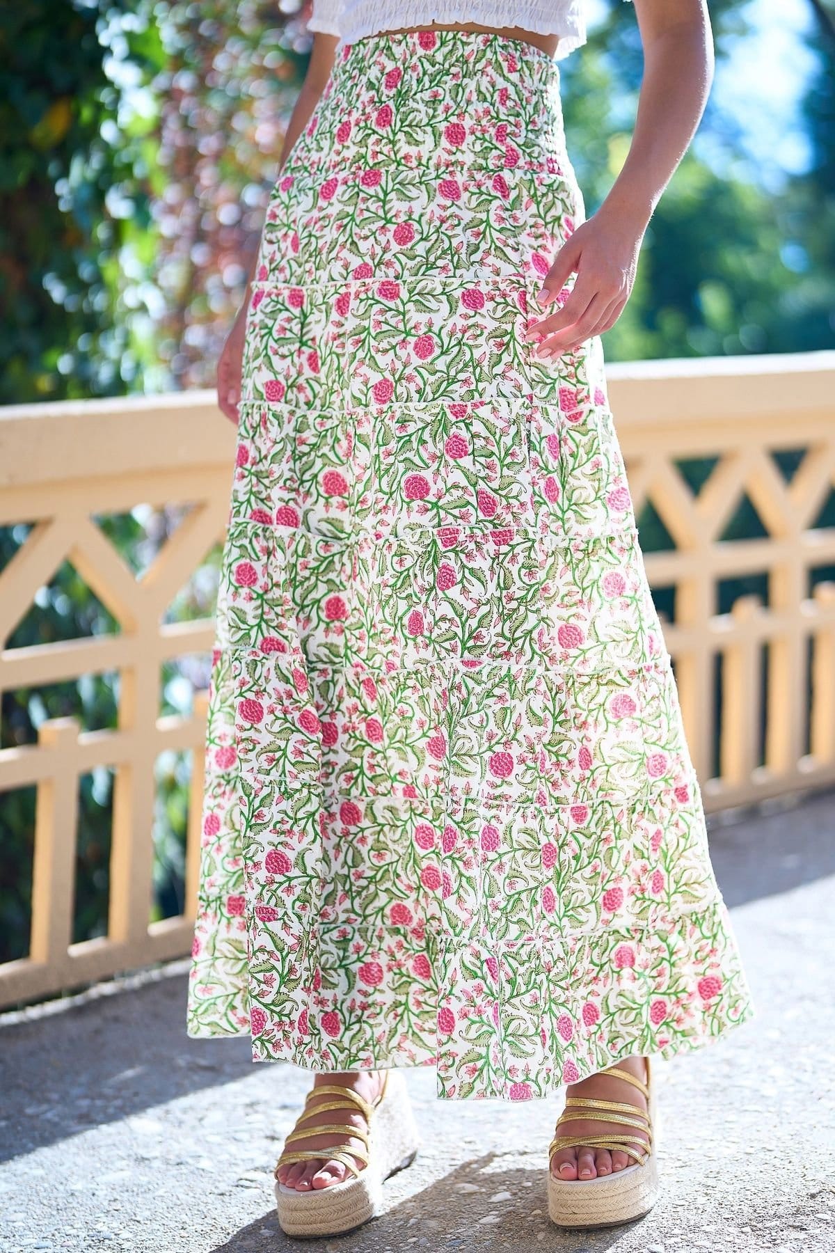 Yumi Yumi Women's White Boho Print Cotton Floral Maxi Skirt - 4