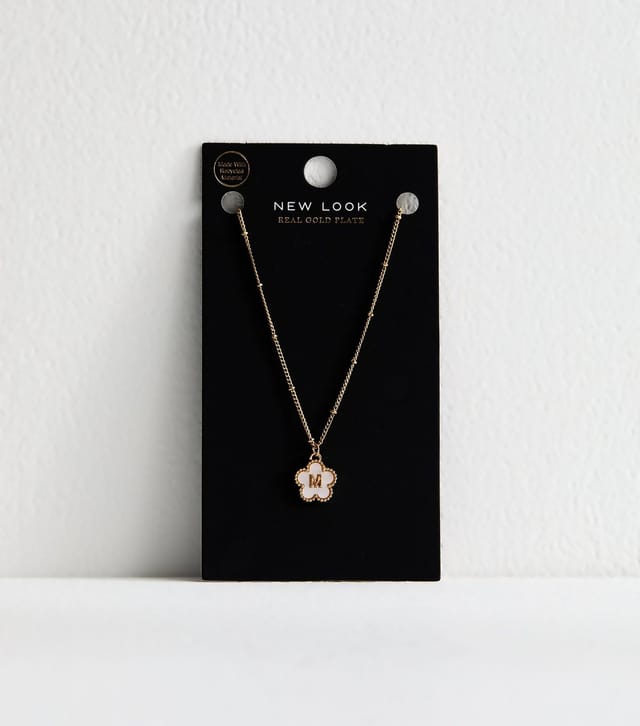 New Look 18ct Gold Plated Initial M Flower Necklace New Look - 3
