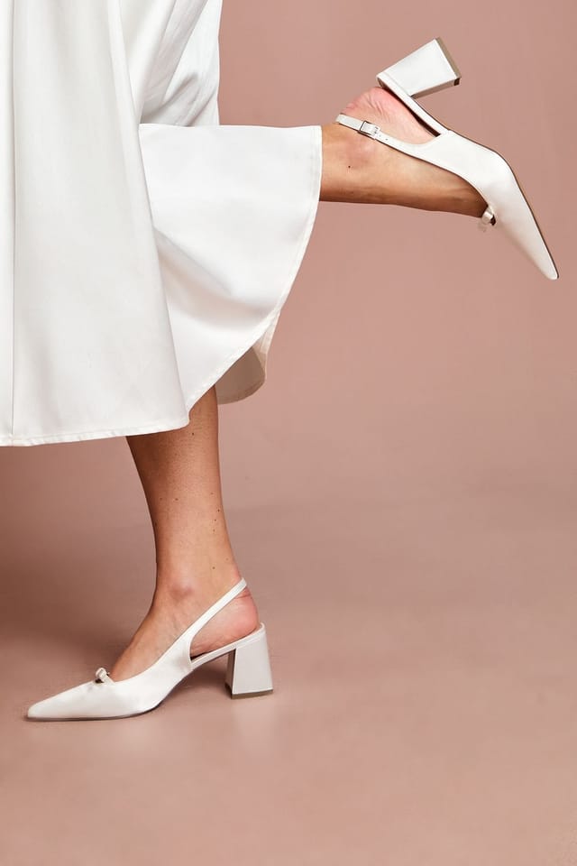 Coast Coast Women's Riley Satin Bow Detail Slingback Medium Block Heel Court Shoes in Ivory - 2