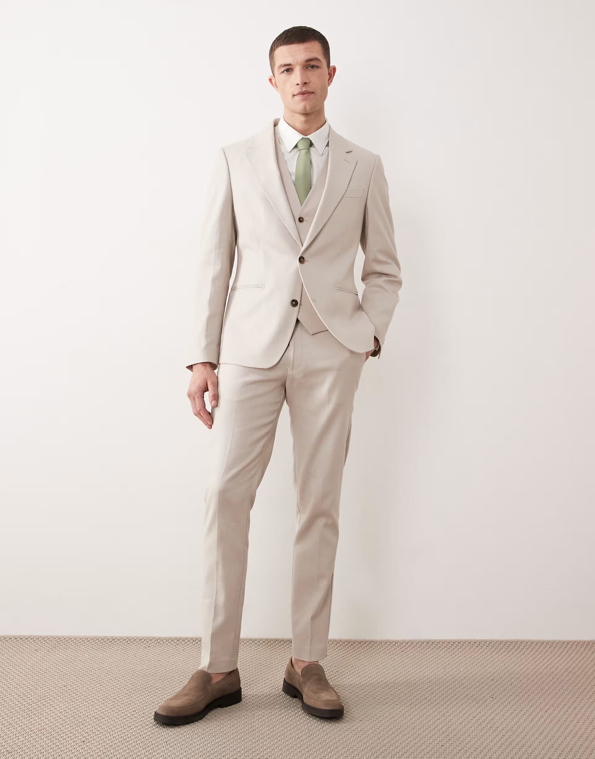 ASOS ASOS DESIGN skinny suit trousers in stone linen rich