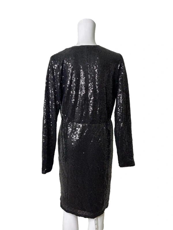 Fransa Fransa Wrap Dress Size L Black Sequin Stretch Party Womens NEW EU 44 RRP £89.99