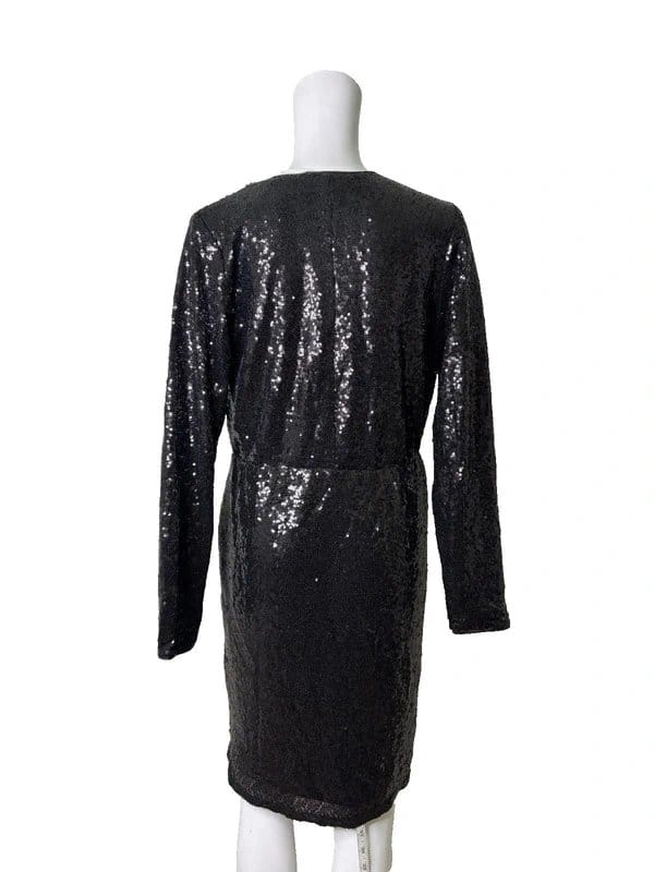 Fransa Black Sequin Wrap Dress Size L