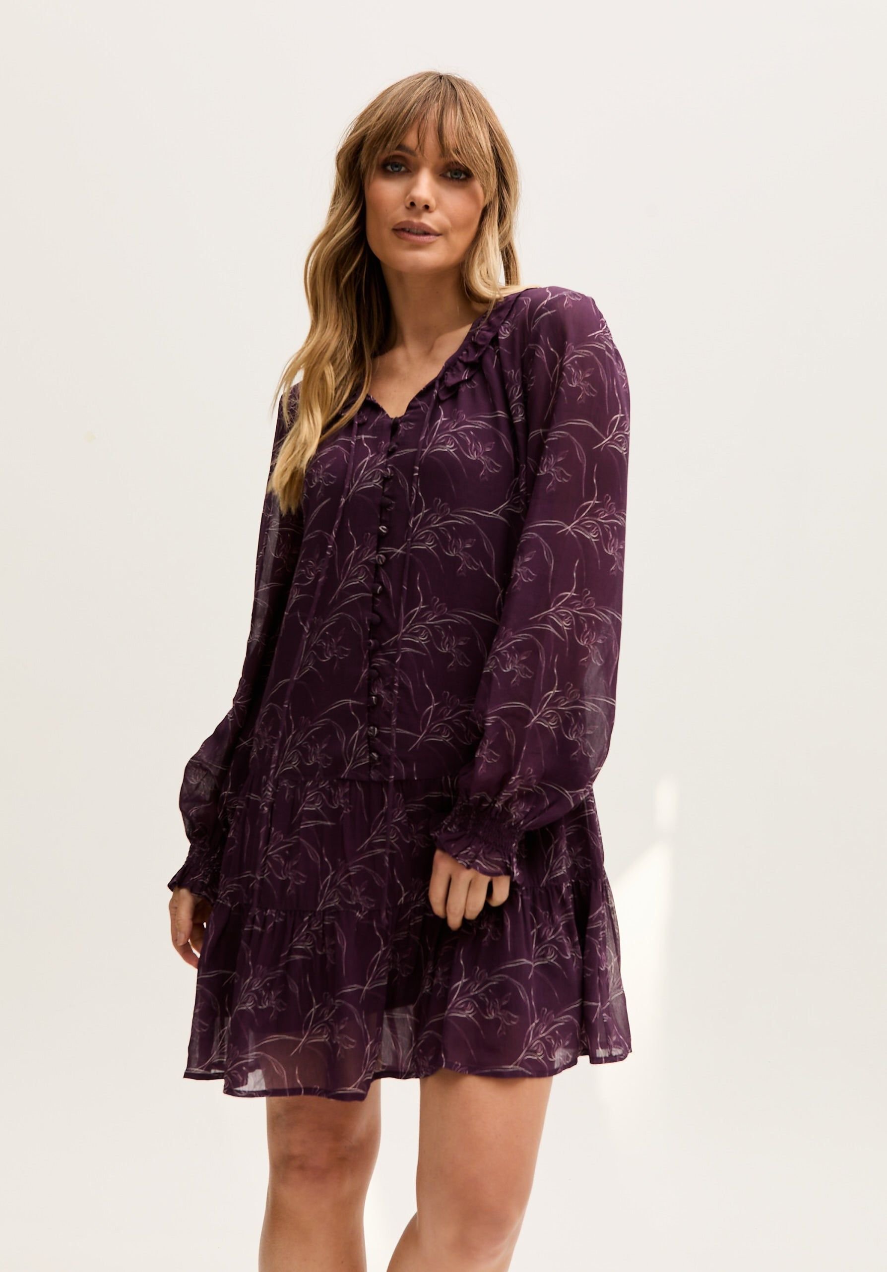 Lily and Lionel Lily and Lionel Women's Henrietta Floral Print Button Down Mini Dress In Purple - 2