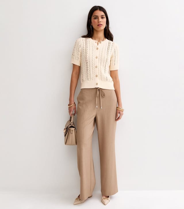 New Look Women's Cream Cotton Cable Knit Short Sleeve Cardigan New Look - 3