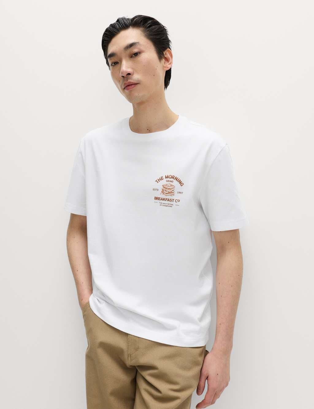 Marks & Spencer M&S Pure Cotton Morning Grind Graphic T-Shirt White