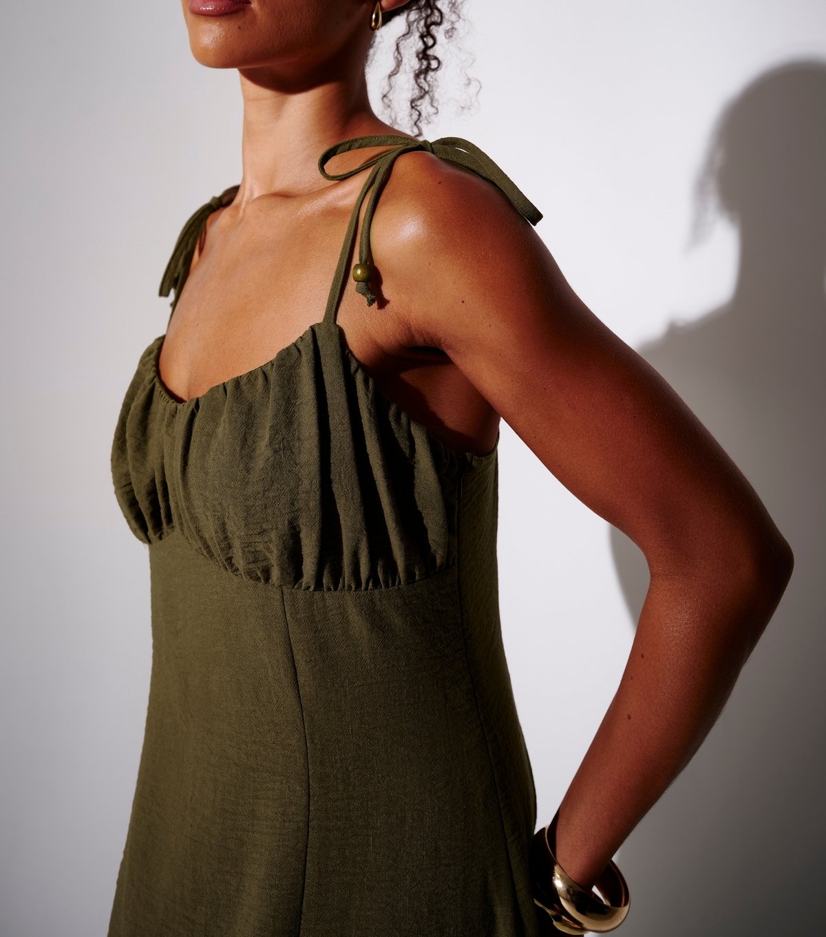 South Beach Women's Dark Khaki Ruched Bodice Midi Dress South Beach New Look - 3