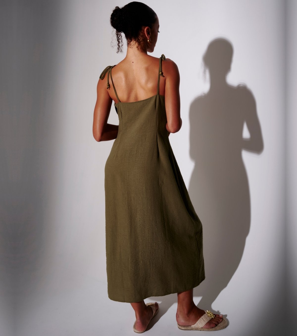 South Beach Women's Dark Khaki Ruched Bodice Midi Dress South Beach New Look - 4