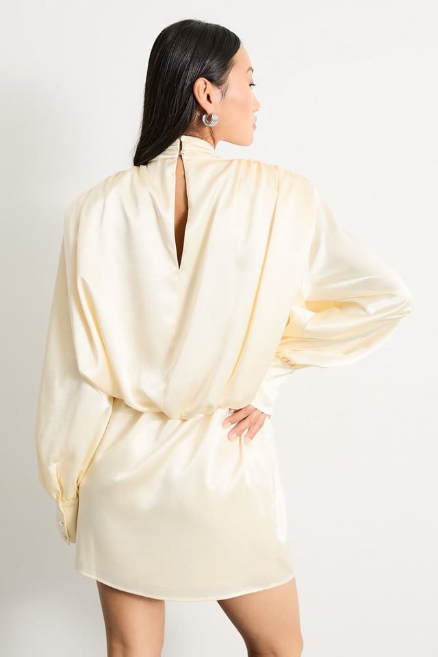 Warehouse Warehouse Women's Petite Extreme Shoulder Draped Satin Mini Dress in Cream - 3