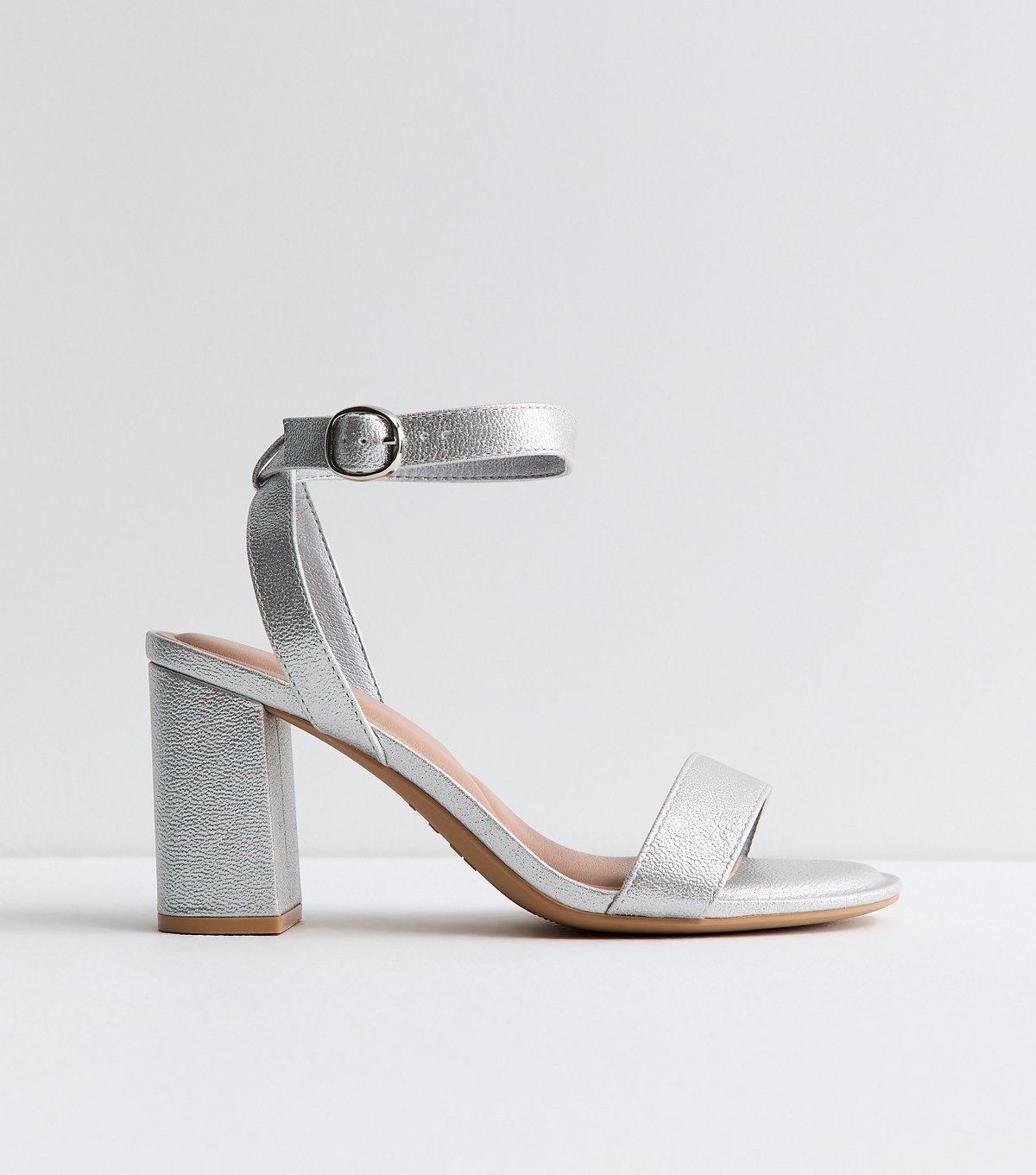 New Look Women's Wide Fit Silver Single Strap Block Heel Sandals Vegan New Look - 2