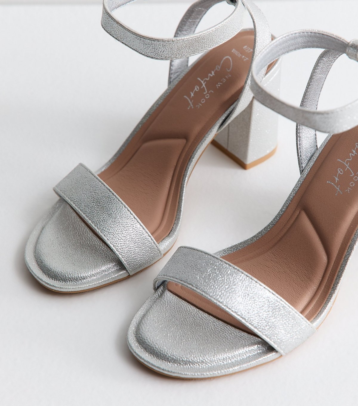 New Look Women's Wide Fit Silver Single Strap Block Heel Sandals Vegan New Look - 3