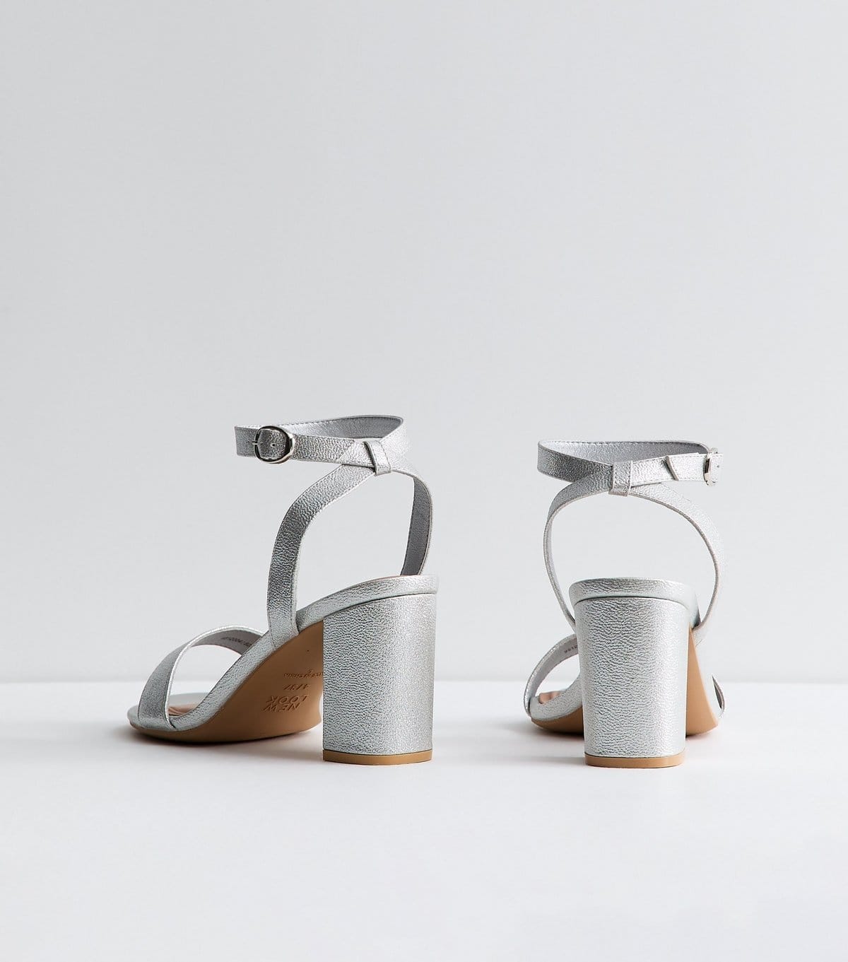 New Look Women's Wide Fit Silver Single Strap Block Heel Sandals Vegan New Look - 4
