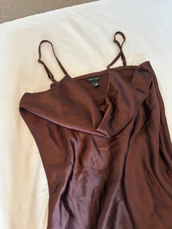 New Look Brown cowl neck satin midi dress