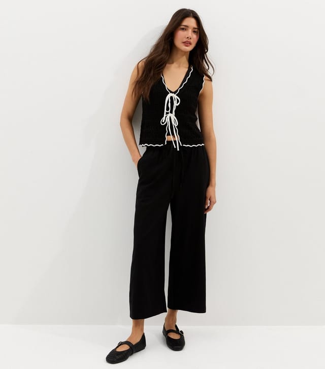 New Look Women's Black Cotton Rich Contrast Stitchy Knit Tie Waistcoat New Look - 3