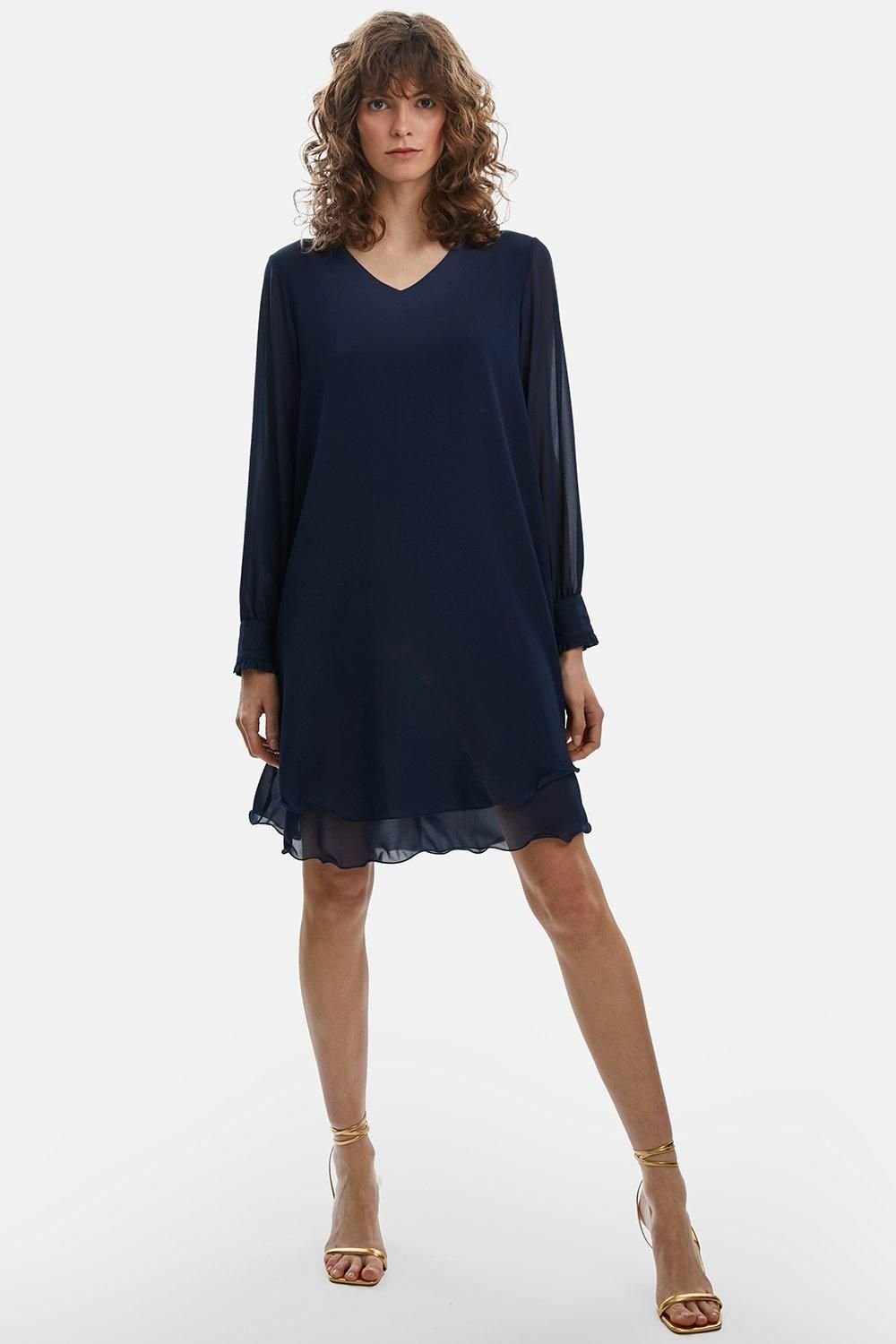 James Lakeland James Lakeland Women's Long Sleeve Navy Wave Hem Dress - 2