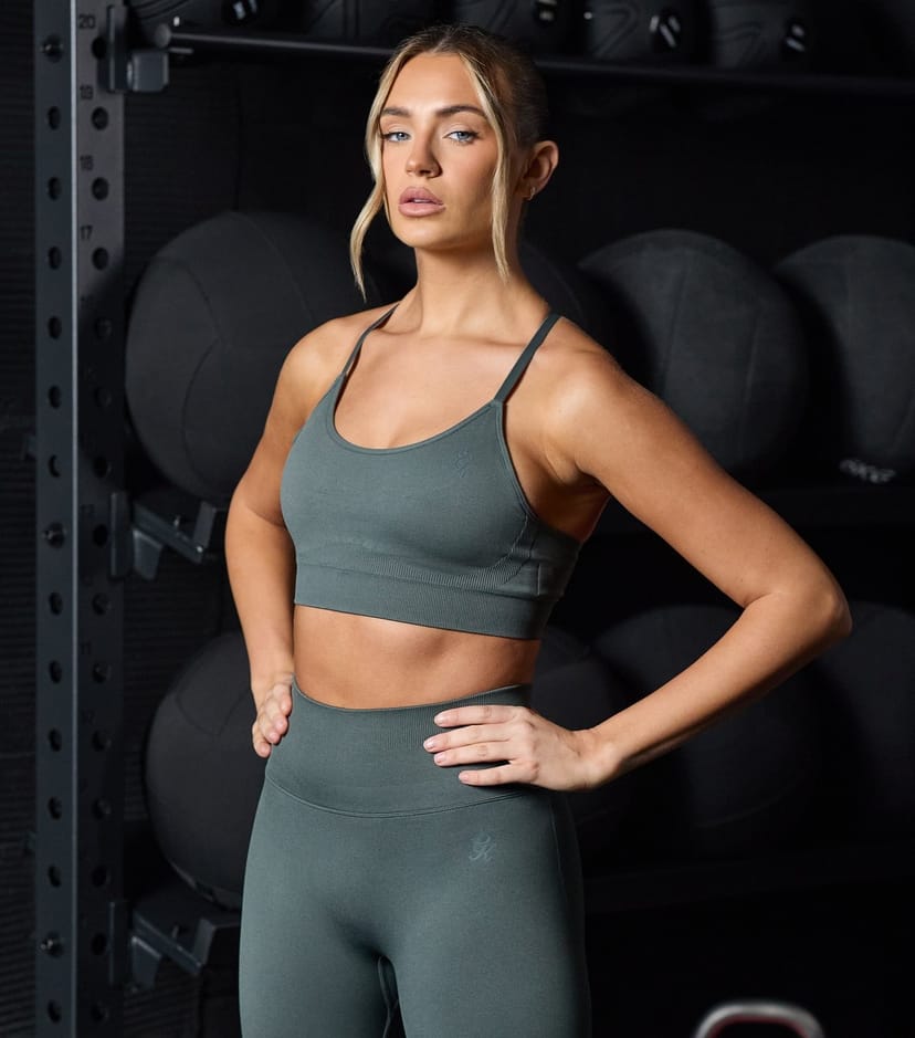 Gym King Women's Khaki Green Sculpt Seamless Bra Gym King New Look - 1
