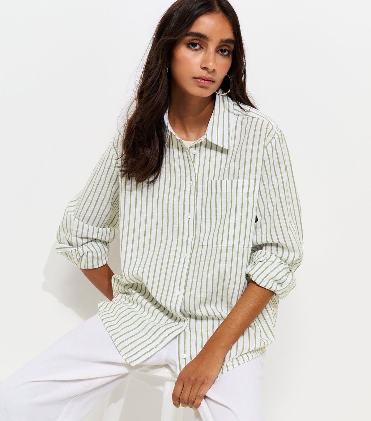 New Look New Look Green Striped Cotton Shirt