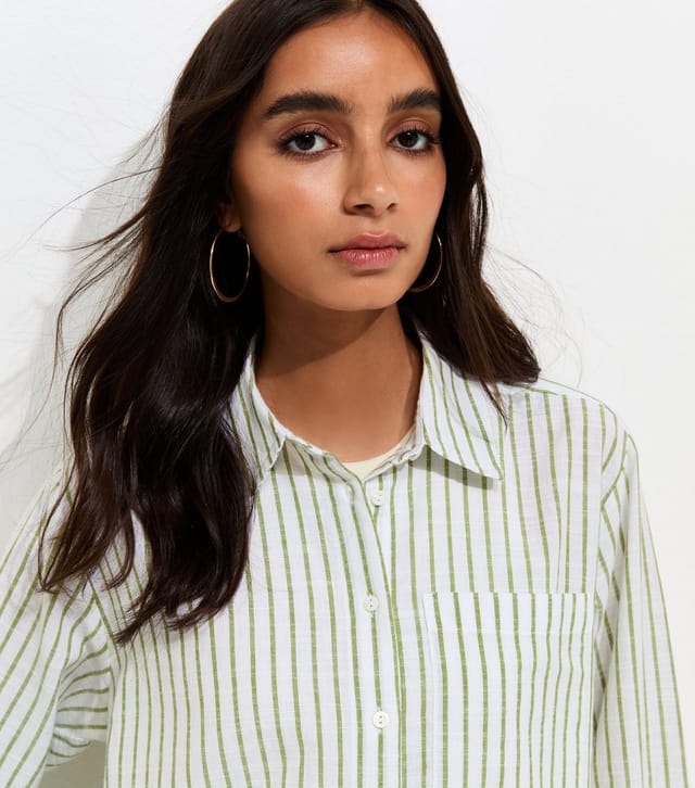 New Look Women's Green Striped Cotton Shirt New Look - 2