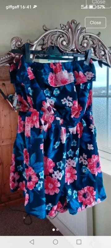 Vintage Dressing 12 blue floral bust frill playsuit Bandeau summer holiday lightweight