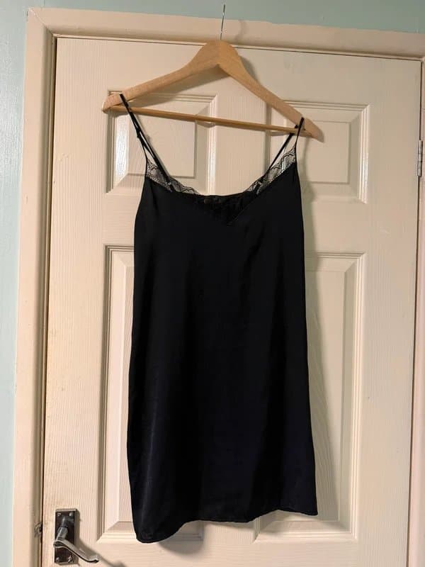 Primark Love to Lounge Black Satin-Style Slip Dress / Nightwear - Size 12/14