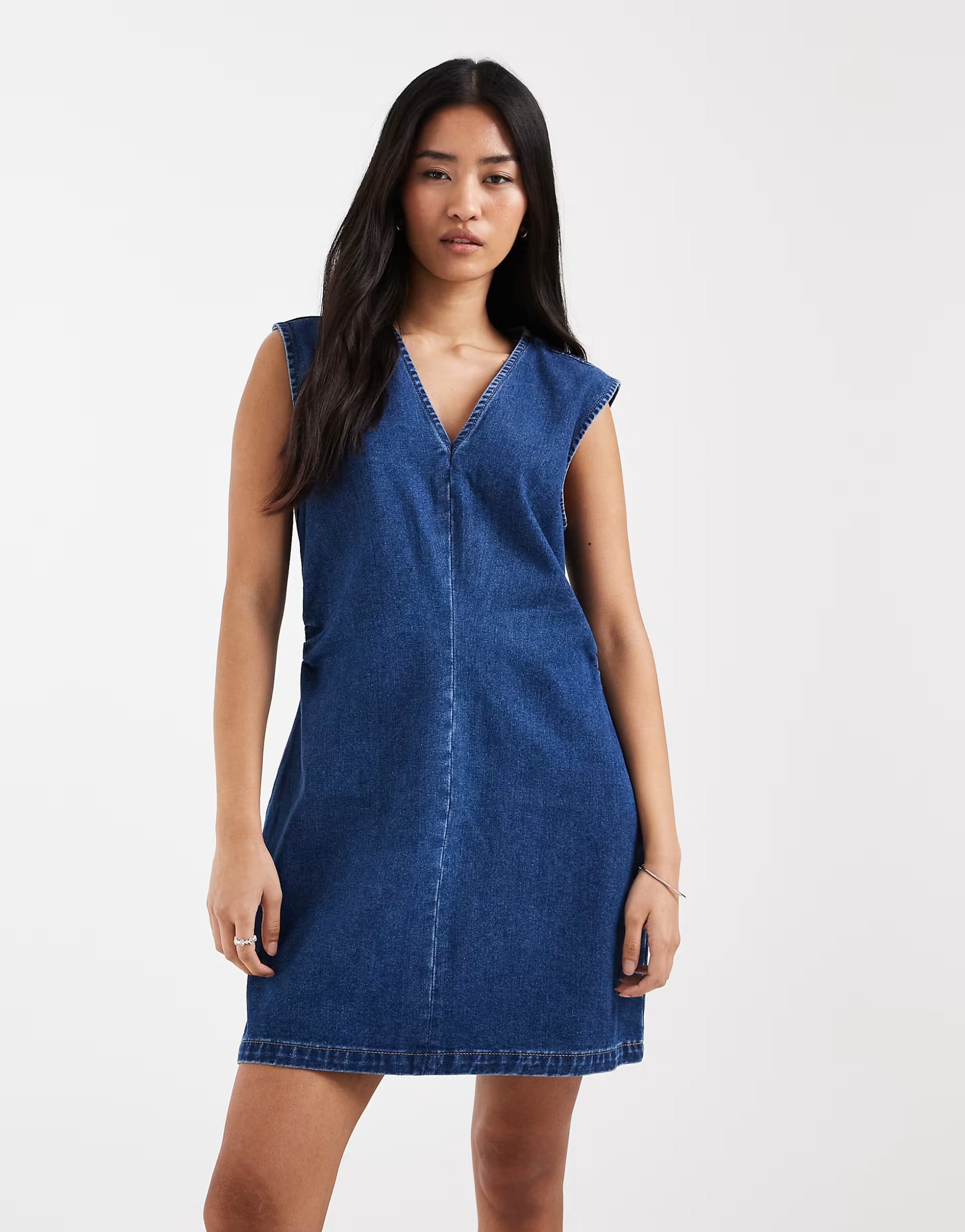 ASOS Dark Blue Denim V-Neck Mini Dress