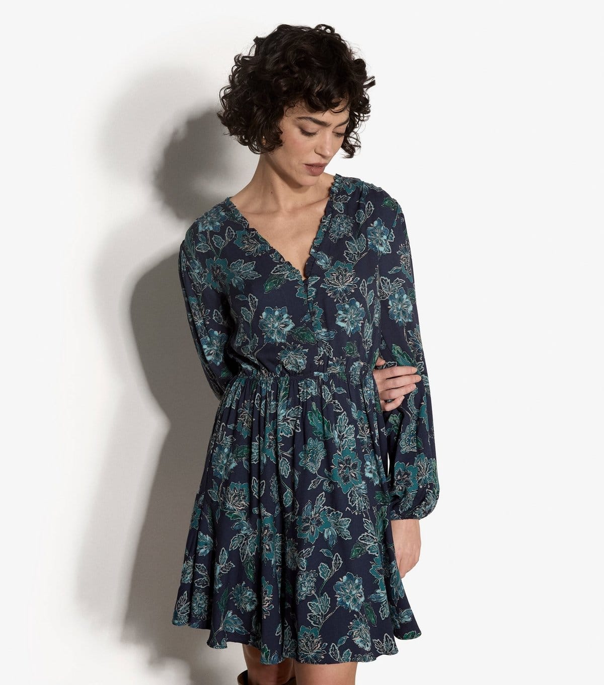 Women's Blue Ruffle Trim V-Neck Mini Dress Apricot New Look